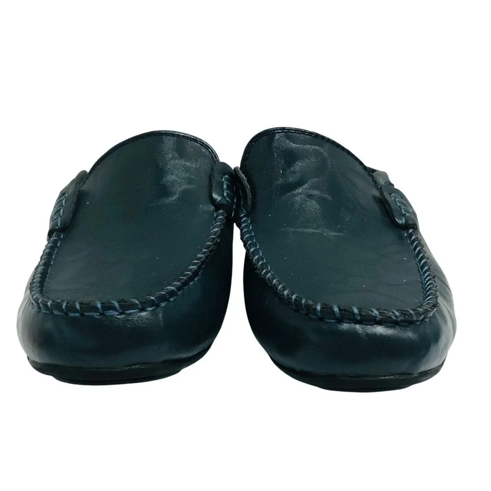 Go Tour Navy Leather Shoes Mule Loafer Backless Slip‎ On Driving Preppy Mens 6.5